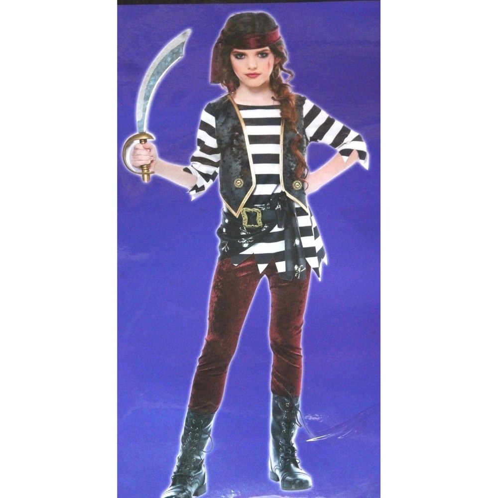 Girls Juniors MED 8 10 Pirate Buccaneer‎ Halloween Full Costume Vest Dress Up